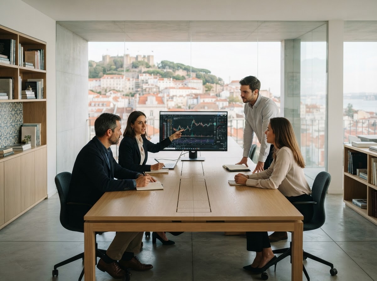 Fiançório — equipa a analisar painéis de dados e métricas de risco